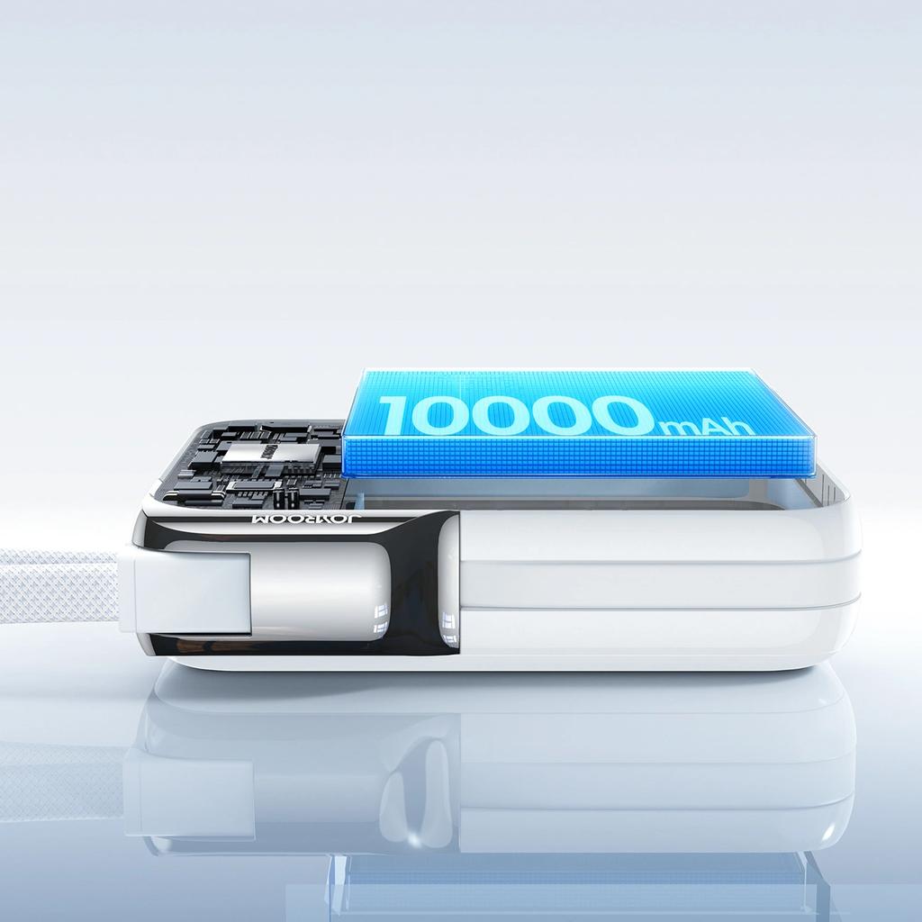 Powerbank Joyroom Jr-Pbf27 Pro 10000Mah 30W Z Wbudowanym Kablem Usb-C I Dodatkowym Dwukierunkowym Kablem Usb-C - Lightning - Biały