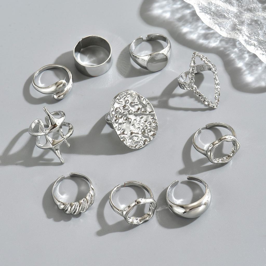 New Style Jewelry, Niche Geometric Metal 18k Electroplated Ring Set, Open Ring.