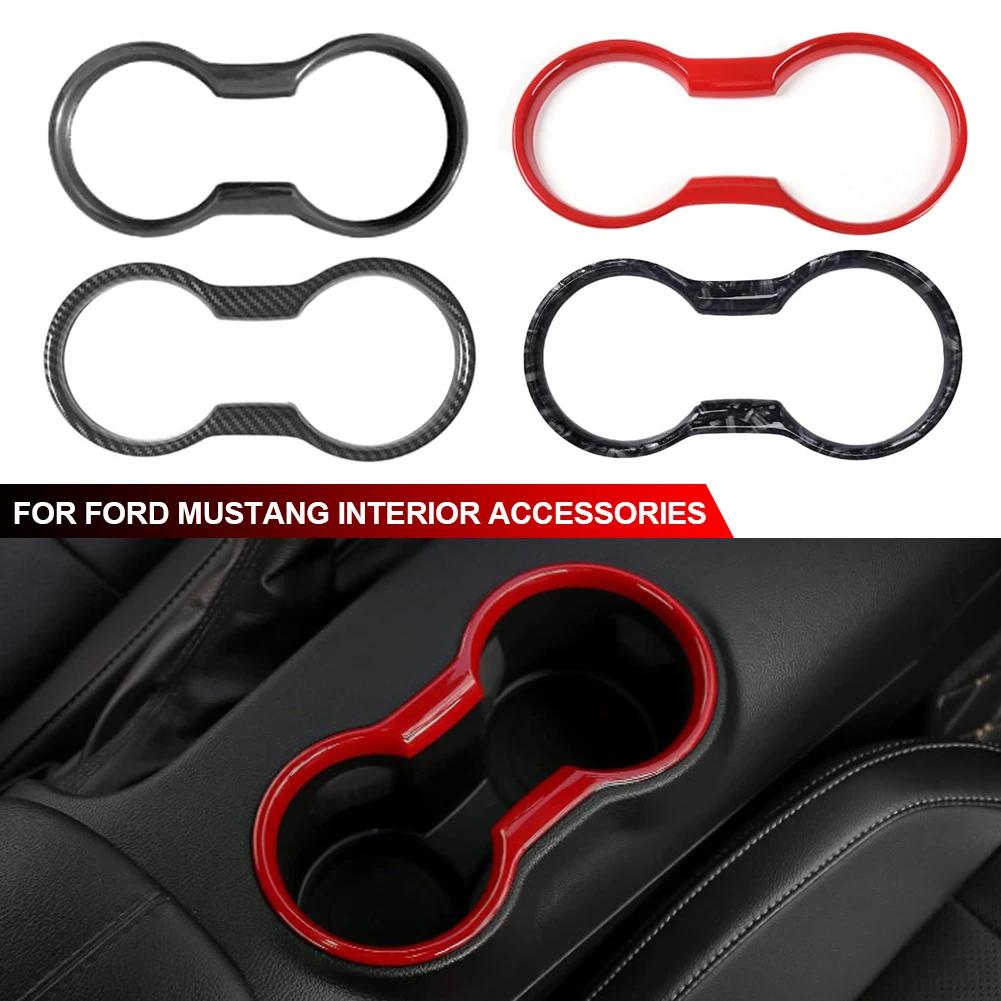 For Ford Mustang 2015- 2022 Car Water Cup Holder Frame Cover Carbon Fiber Interior Trim Molding Cup Holder Cover Accessories