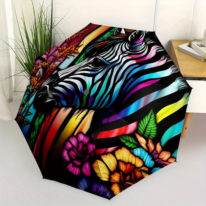 1pc Colorful Zebra Automatic Open/Close Umbrella, Portable Folding umbrella for Everyday Use yy250826076