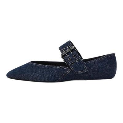 Lightweight Trendy Fashion Simple Buckle Decor Denim Ballet Flat Casual Shoes Women Flats Blue 13589510-38
