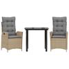 Vidaxl 3-Cz. Garden Furniture Set With Cushions, Beige, Poly Rattan