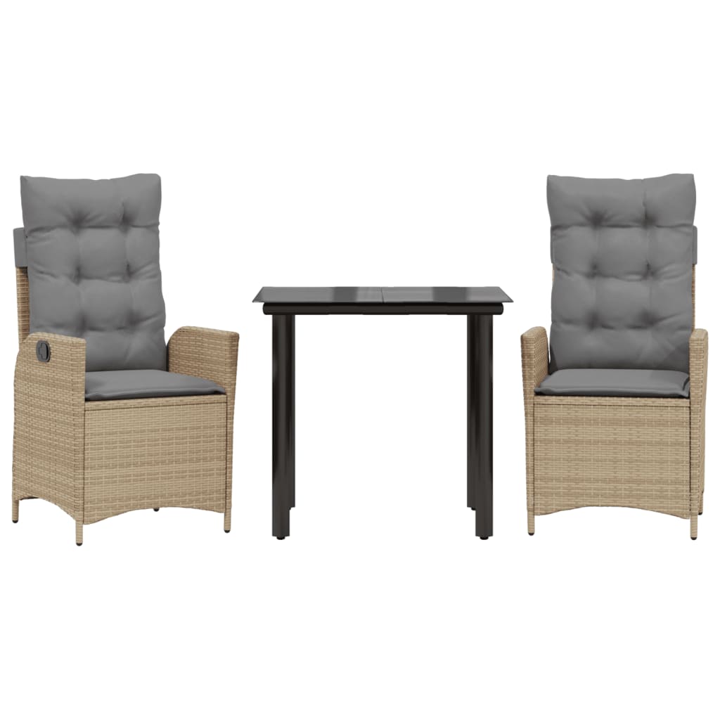 Vidaxl 3-Cz. Garden Furniture Set With Cushions, Beige, Poly Rattan