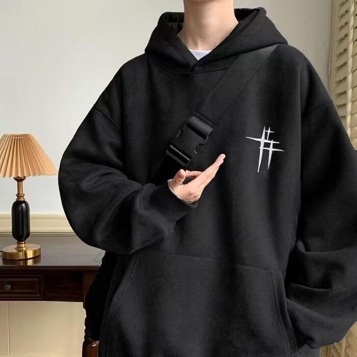 Men s Suede Hooded Sweatshirt - Oversized, Casual, Versatile Autumn/Winter Top XL