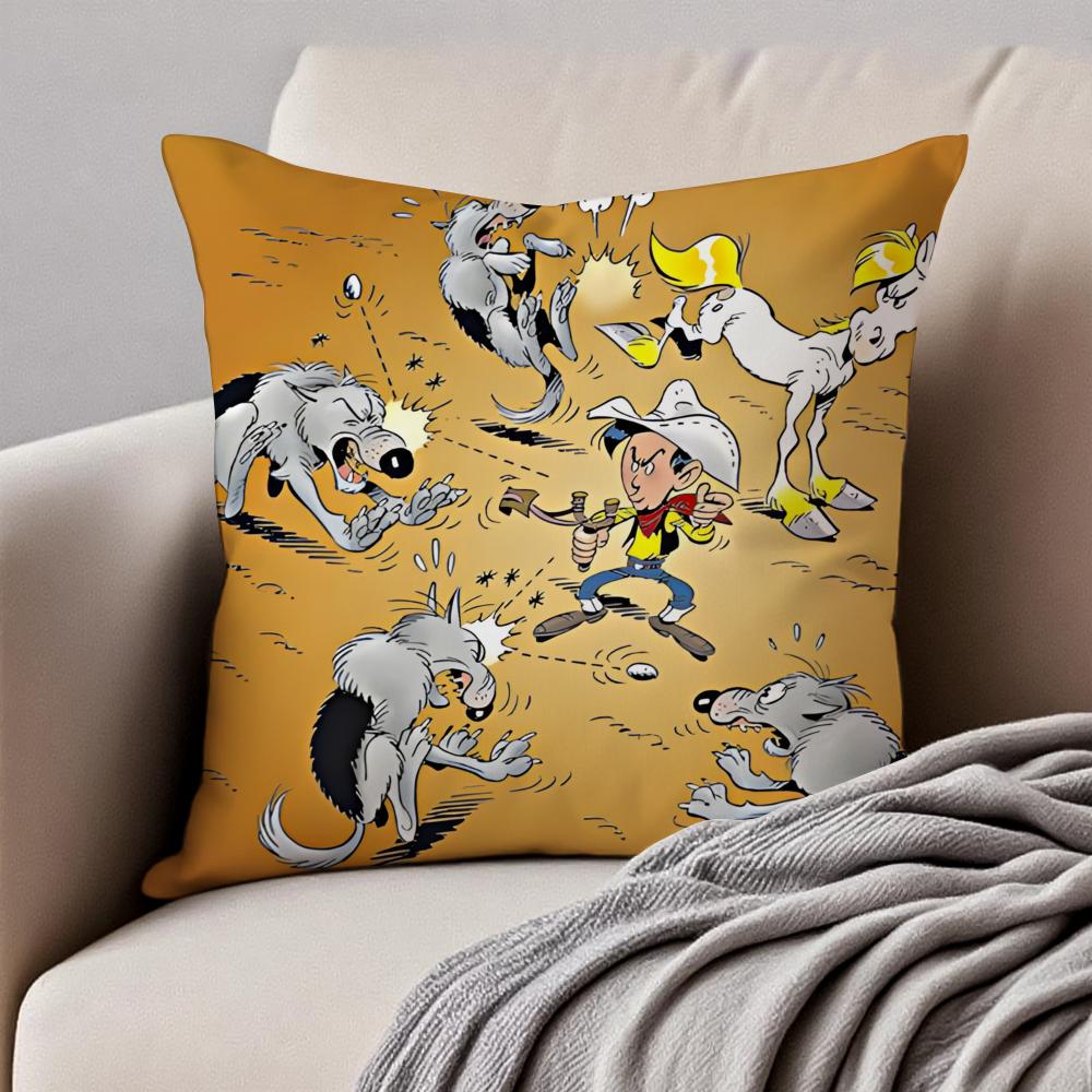 Classic Western Cartoon LLucky Luke Cushion Cover Pillowcase Antidustmite Invisible Zipper Short Plush Sofa Cushion