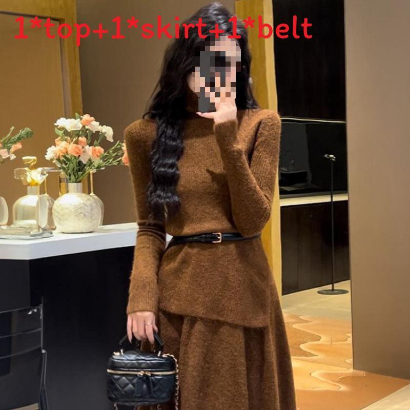 Womens Knit Sweater Dress Set With Ice Silk Fabric For Autumn Winter Casual Wear