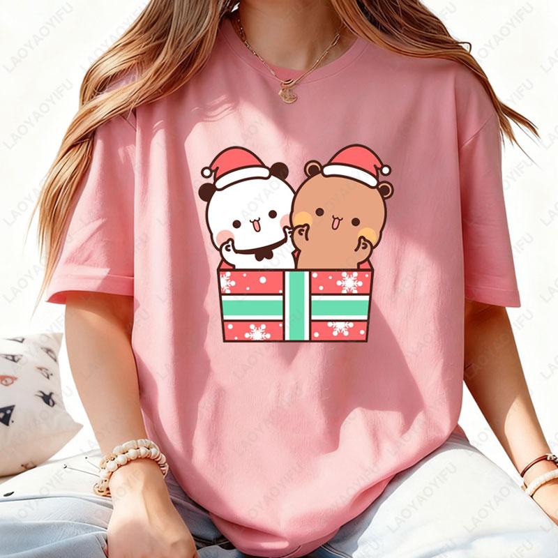 Happy New Year Bubu Dudu Emoticon Graphic Tshirt Trendy Fun New Year Tees Fashion Streetwear Cartoon Holiday Party Cotton Tees