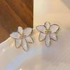 White Color Flower Big Petals Stud Earrings for Women Bohemian Alloy Statement Punk Simple Jewelry