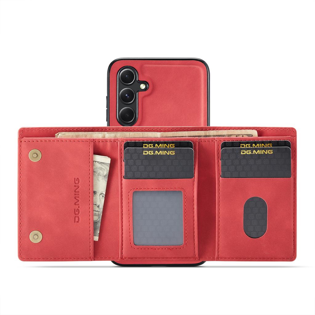 DG.MING M1 Series for Samsung Galaxy S24 FE Case Kickstand PU Phone Cover with Detachable Wallet
