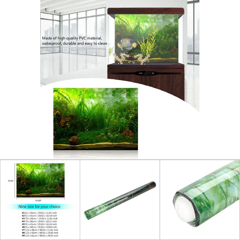 Vatten Gräs Stil Akvarium Fisk Tank Bakgrund Poster PVC Självhäftande Dekor Papper (76*46cm)