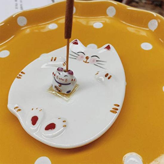 Umora Incense Holder, Incense Plate, for Incense, Aromatherapy, Home Decor, Good Luck, Handmade, Cute Ceramic Figurine, Gift (Plate: Dumpling Cat)