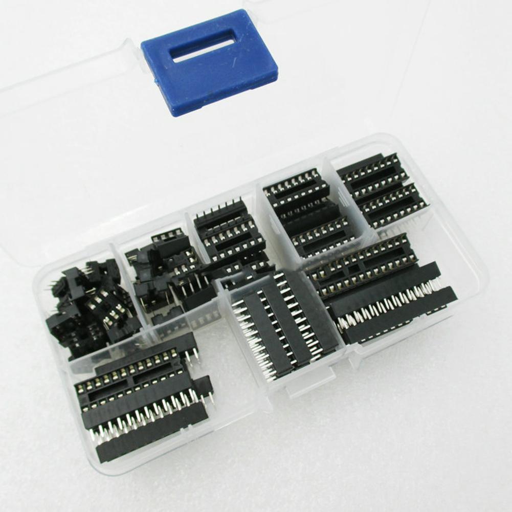 66pcs Ic Socket Box Kit Plug-in Chip Socket 6pin 8pin 14pin 16pin 18pin 20pin 24pin 28pin 8 Values