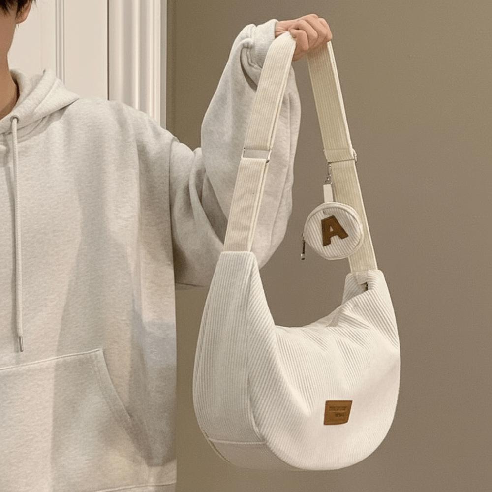 Leichte Corduroy-Knödeltasche Große Kapazität Einfarbige Umhängetasche Mit Reißverschluss Aufbewahrungstasche Einkaufen