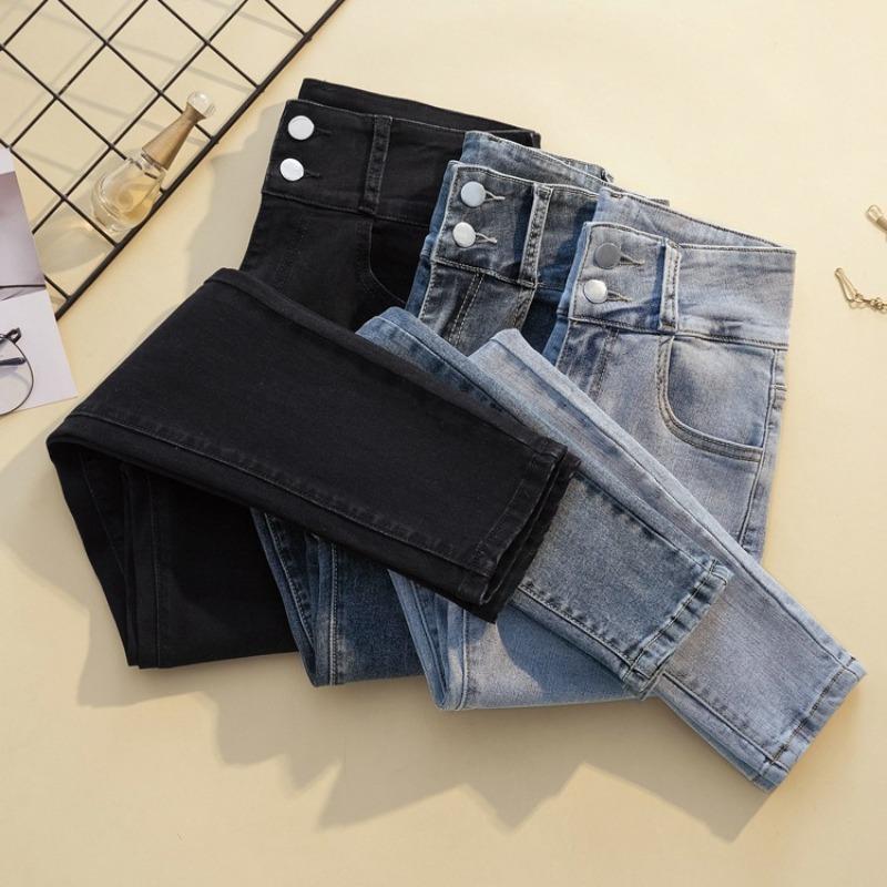 Stretch Jeans s dvojitým zapínáním na malé nohy Slim Slim Pencil Kalhoty