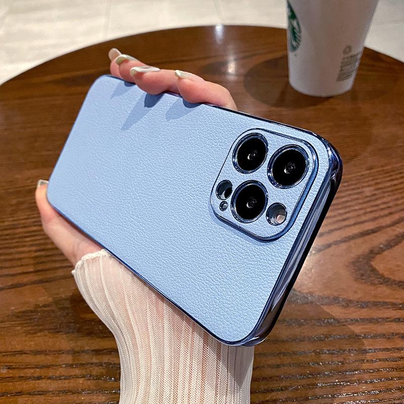 The Leather Texture Is Suitable for Apple 14promax Phone Case, Iphone13 Electroplated 12 Luxury 11 Full Bag Anti-drop Protective Case