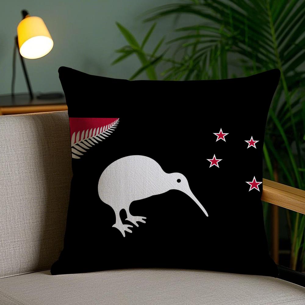 New Zealand Kiwi Flag Cushion Cover Plush Fabric Soft Double-Sided Printed Invisible Zipper Sofa Pillow Case Home Decor