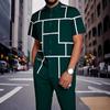 TEMU new digital printing boys fashion casual stand-up collar short-sleeved quick-drying button top trousers set