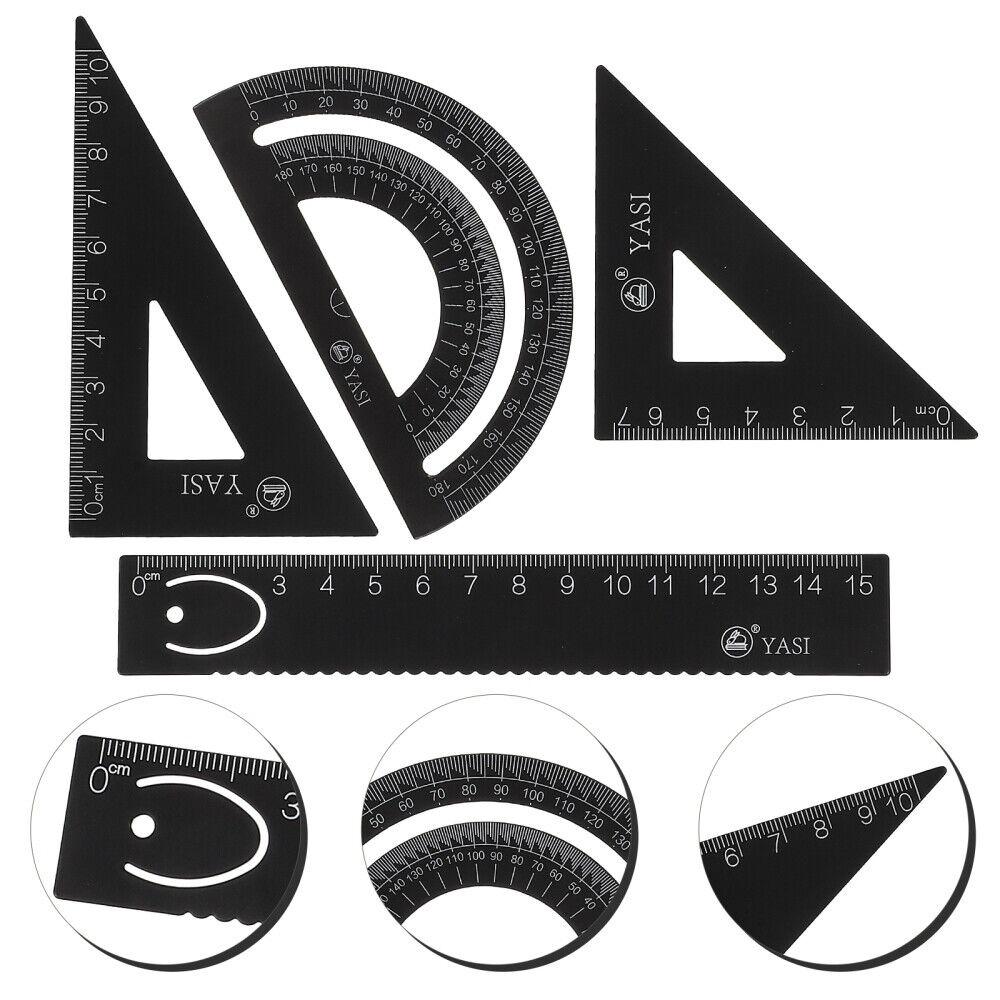 4Pcs/Set Aluminum Alloy Math Geometry Tool Students Supplies Protractor Drawing Tools  Child