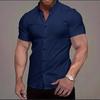 European And American Men'S Short-Sleeved Shirt 3D Digital Printing Casual Versatile Solid Color Muscle Men'S Lapel Shirt