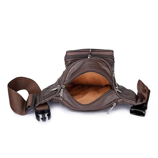 Noora Brown Leather Men Women Waist Bag Fanny Bag Travel Pouch Passport Holder