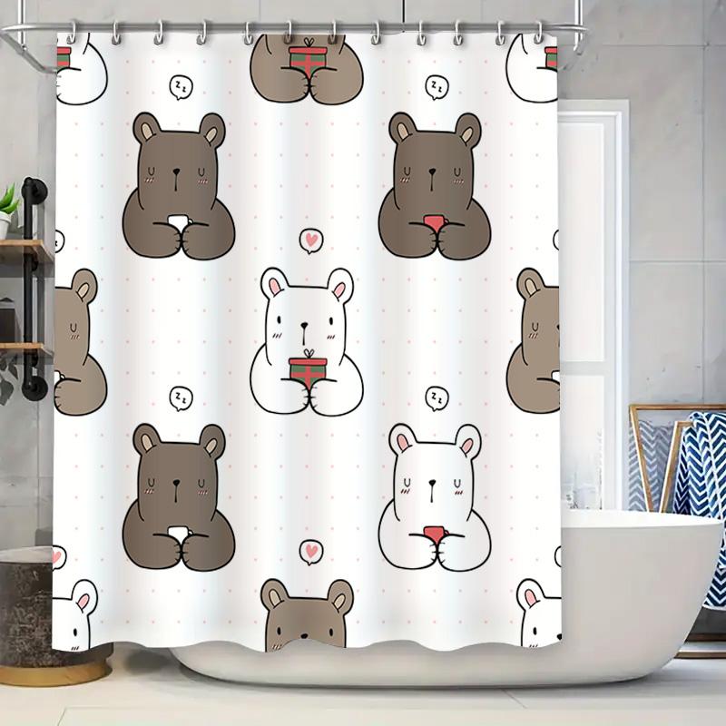 

White Polka Dots Cartoon Bears Shower Curtain Waterproof Decoration For Bathrooms Home Decor Bathroom Accessories W60H190(CM)-1 Pcs