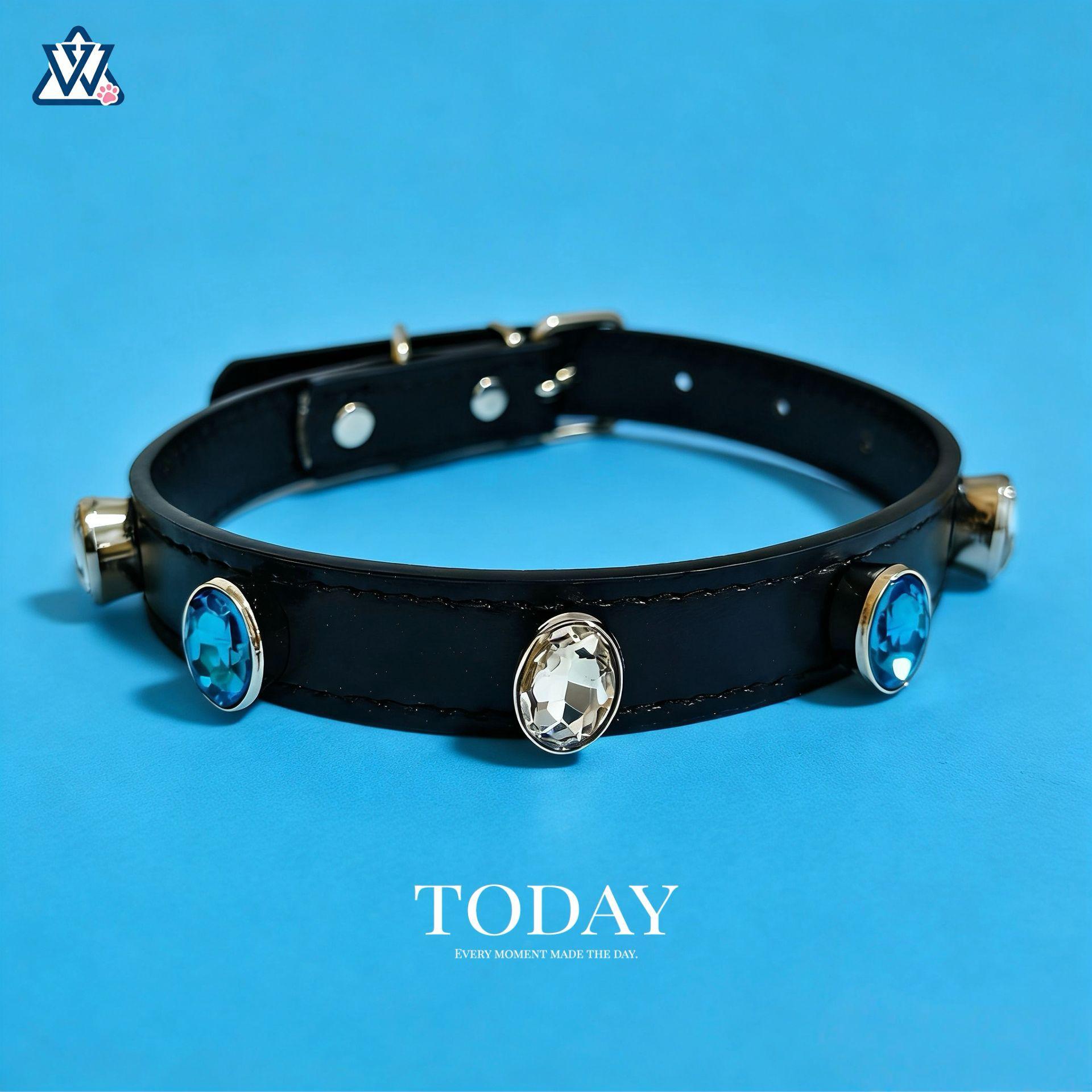 

Adjustable PU leather collar with drill pet collar universal neck ring for cats and dogs xs-1.2 width (17-25) york class
