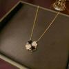 Women's Heart-Shaped Necklace with Four-Petal Flower, Cubic Zirconia, Titanium Steel Clavicle Chain - Elegant and Versatile Accessory
