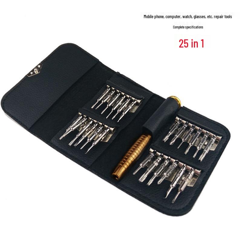 25-in-1 Multi-Purpose Repair Tool Kit with Leather Case for Eyeglasses, Phones, Laptops, and Watches