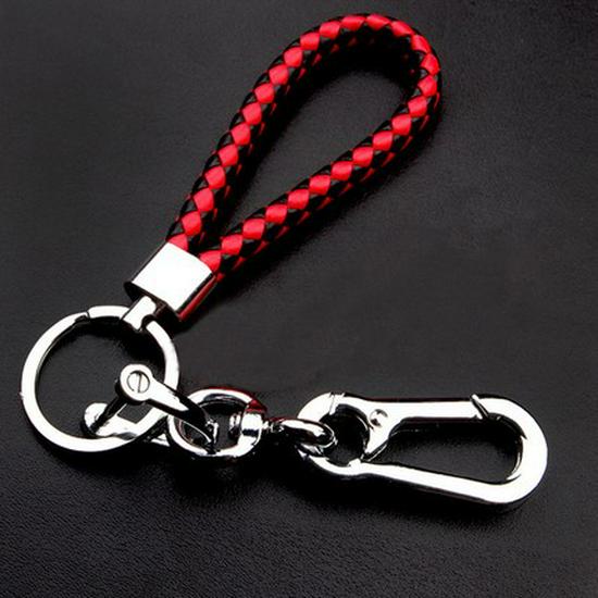 Men’s Leather Cord Keychain with Metal Anti-Lost Phone Tag and Stainless Steel Car Pendant.