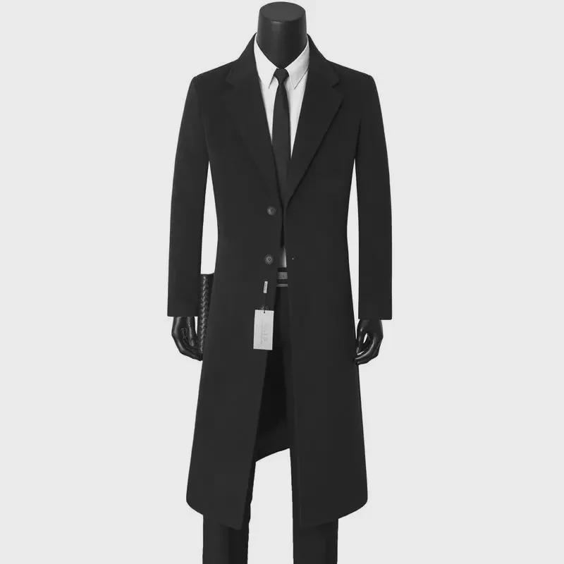 Men's Mid-Length Woolen Coat - Autumn/Winter Business Casual Windbreaker with Suit Collar.
