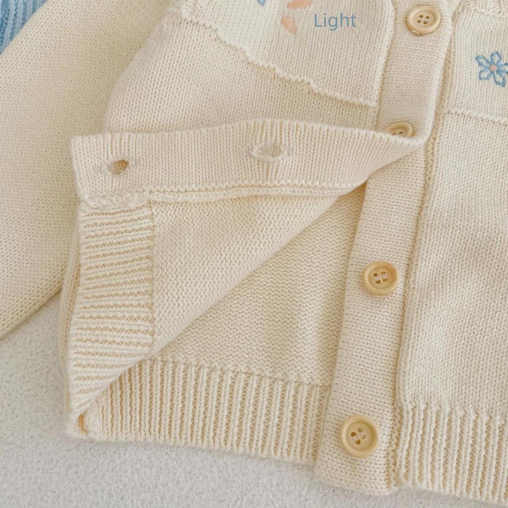 2024 Autumn Infant Girl's Knitted Embroidered Jacket & Lace Pants Set