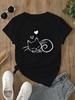 Women's Casual T-Shirt with Cute Cat Heart Design Printed Short Sleeve Round Neck Perfect for Summer Attire Comfortable Tee