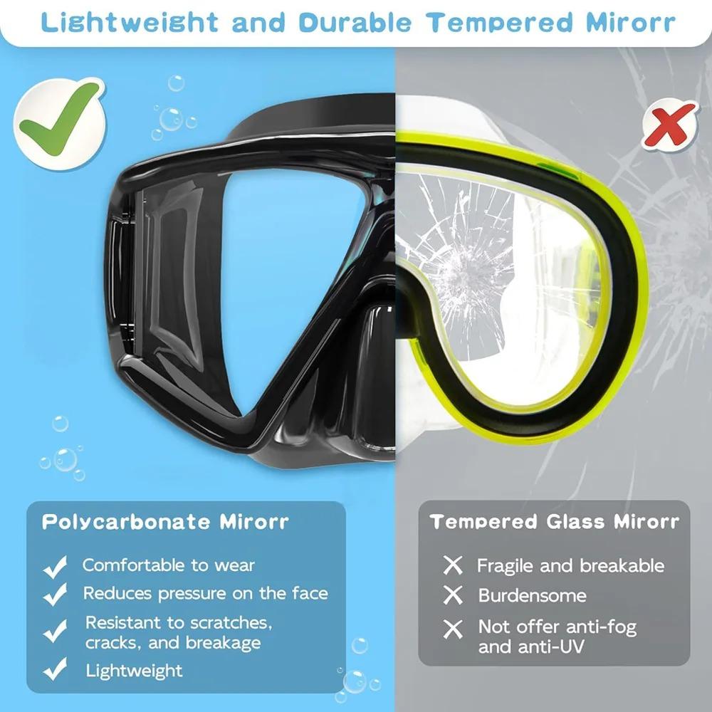 Diving Mask Snorkel Swimming Goggles Scuba Silicone Skirt 3 Windows Anti-Fog Anti-Leak Wide View Panoramic HD For Adult Youth