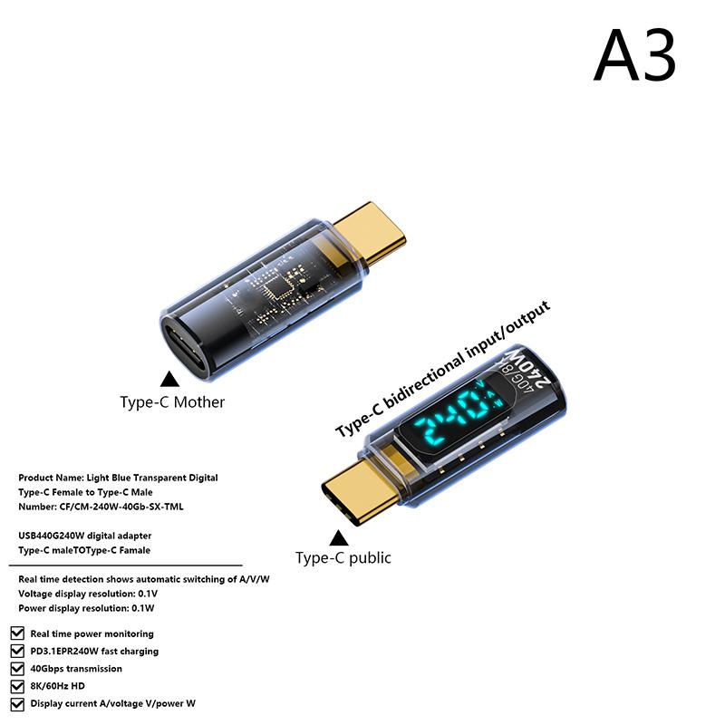 1Pc Digital Led Display Pd240W Usb4.0 40Gbps Type C To C Otg Adapter Converter 8K@60Hz 5A Fast Charging Cable For Laptop