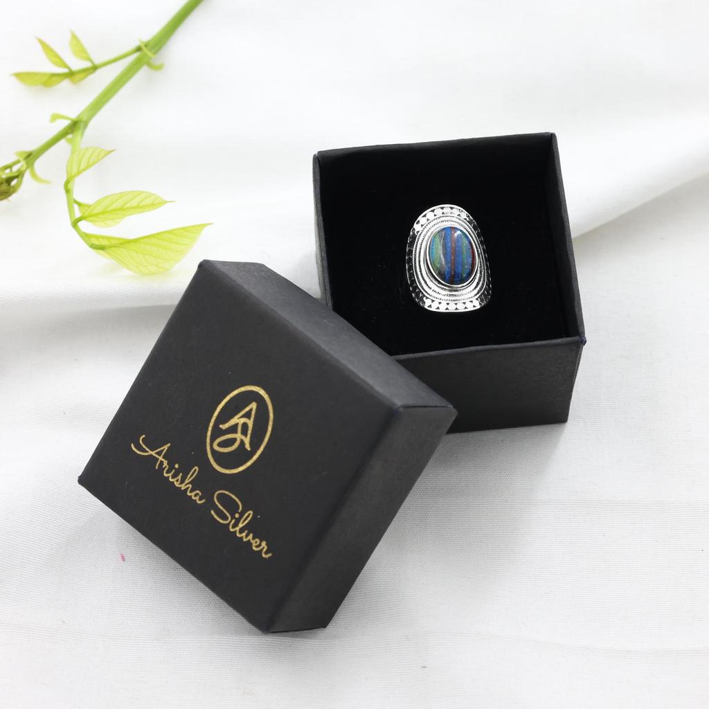 Rainbow Calsilica Silver Ring, Pure 925 Sterling Silver Handmade Jewelry, Silver Women Jewelry Ar8943