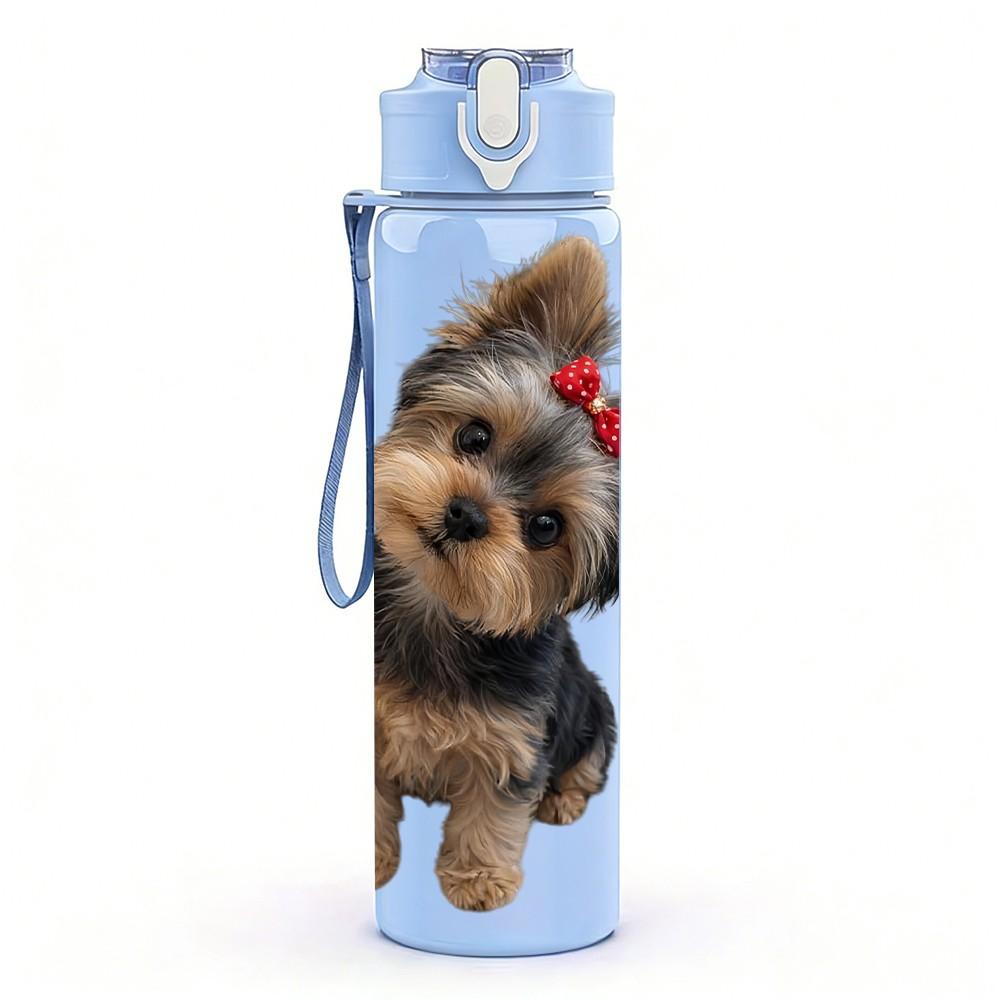 1PC Small Yorkie Puppy Headshot 750ml Color Plastic Sports Water Bottle Leakproof Flip Straw Lid Suitable for Sports Office Home Use