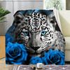 Snow Leopard Flannel Blanket – Ultra-Soft Blue Rose Design – Tear Resistant All-Season Throw – Contemporary Decor