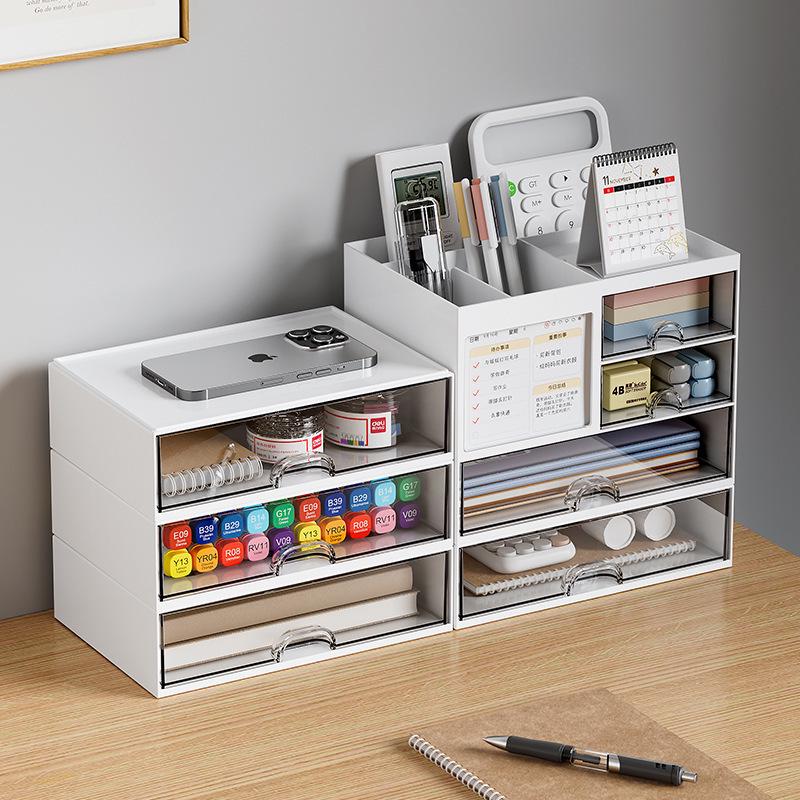 Multifunctional Desktop Storage Box with Drawer - Pen Holder and Large Capacity Stationery Organizer