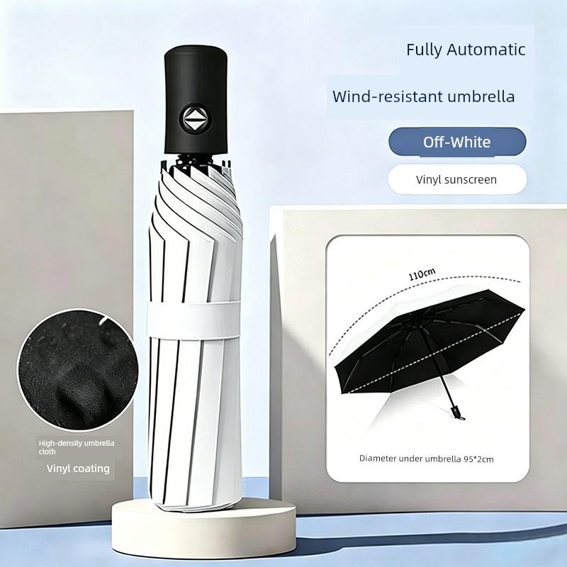 Fully Automatic Folding Umbrella with Black Coating, Business Umbrella, Dual-Use for Sun and Rain, Gift Umbrella, Black Manual Reinforced Umbrella