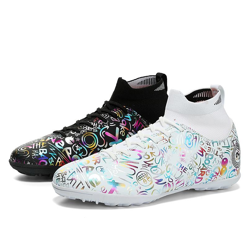 Fashion Men's Soccer Shoes FG/TF Non-Slip Turf Soccer Cleats Printed Design Training Shoe Ultralight Sneakers High Top Football Boots 48