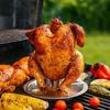silver Stainless Steel Chicken Roaster with Oil Tray, Turkey Roaster Stand, Vertical Chicken Roaster for Kitchen BBQ, Stainless Steel BBQ Chicken