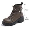 Platform Ankle Boots for Women Autumn Chunky Heel Lace Up Black Short Boots Women Buckle Strap Rivets Motorcycle Booties Size 35