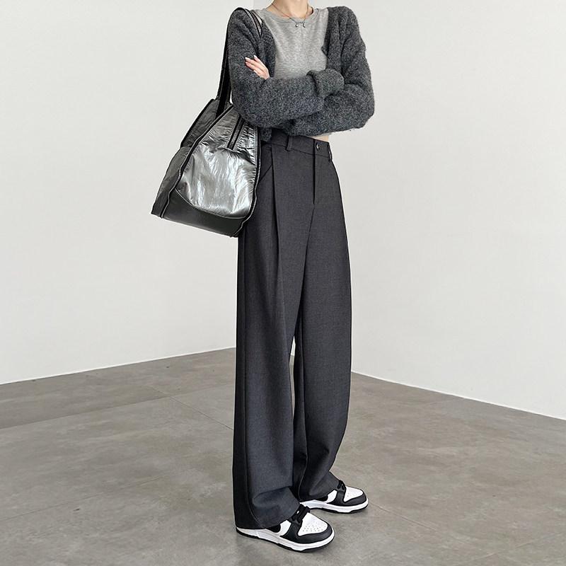 

Pre-Sale Gray Wool High-Waisted Wide-Leg Pants for Women, Autumn/Winter 2025 M