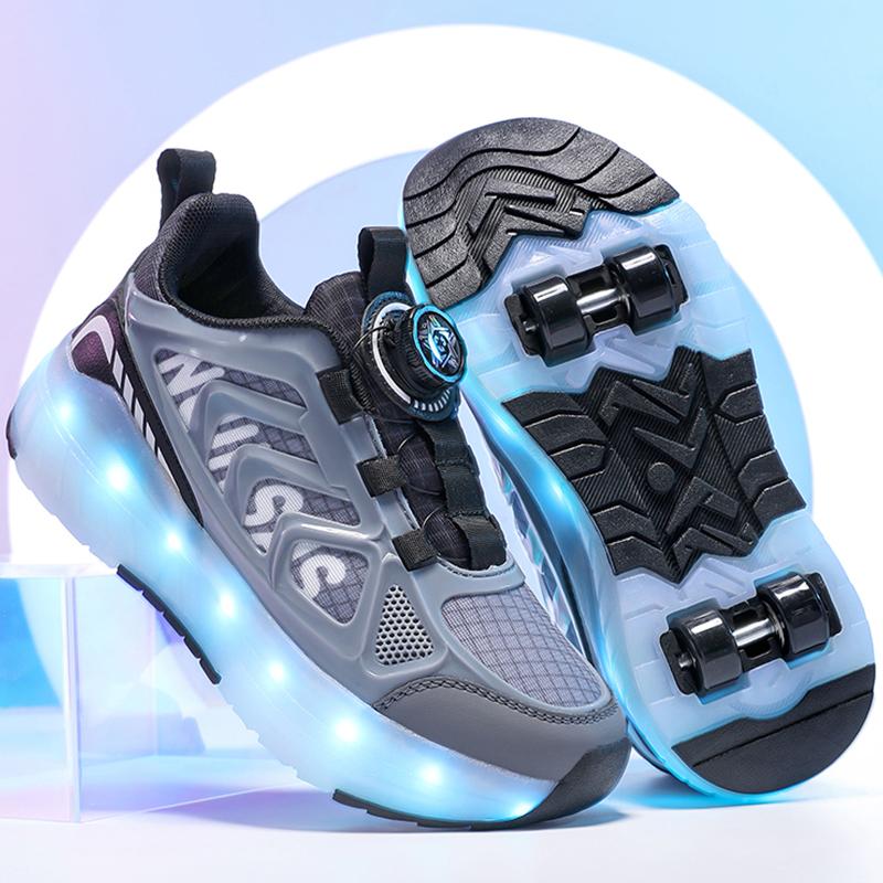 Kids Lights Sports Shoes Rubbing Shoes Charging and Disassembling Four Wheels Slide Shoes LED Kids Glowing Sneakers