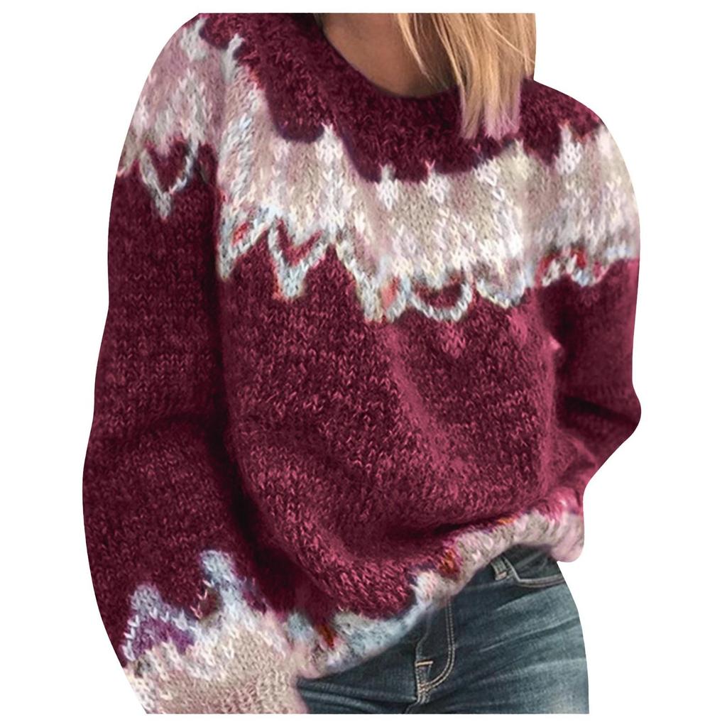 Fashion Women  Long Sleeve Leoaprd Print Patchwork Knitted Warm Sweater