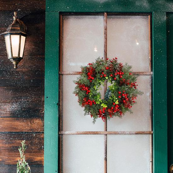 Yousheng Christmas Wreaths for Front Door Artificial Greeney Wreath with Bow And Red Berries for Holiday Home Wall Fireplace Indoor Outdoor Porch