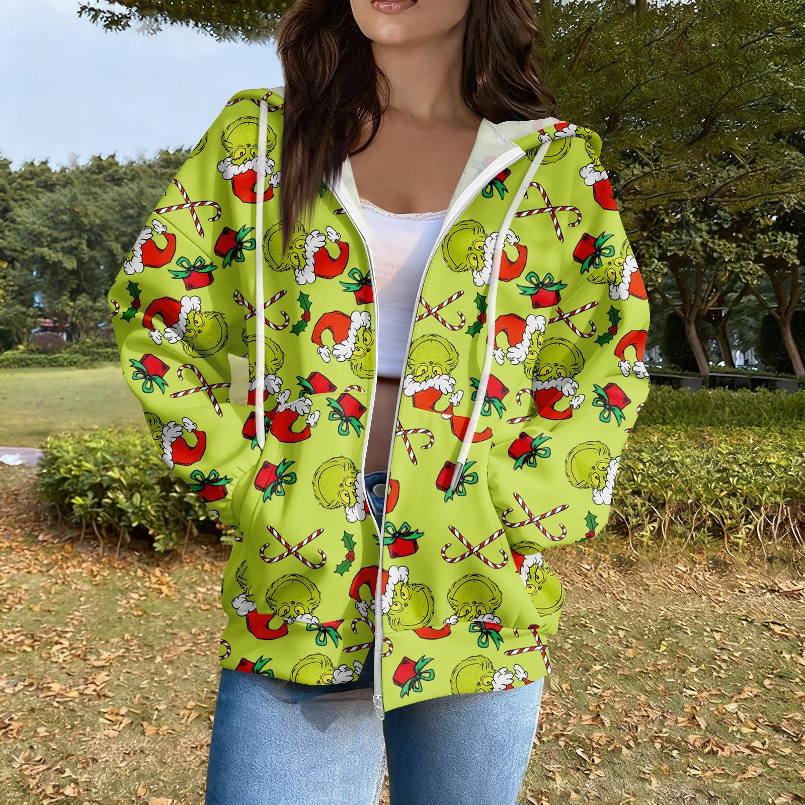 Women s Casual Fashion Long Sleeve Zipper  Printed Hooded Sweatshirt M