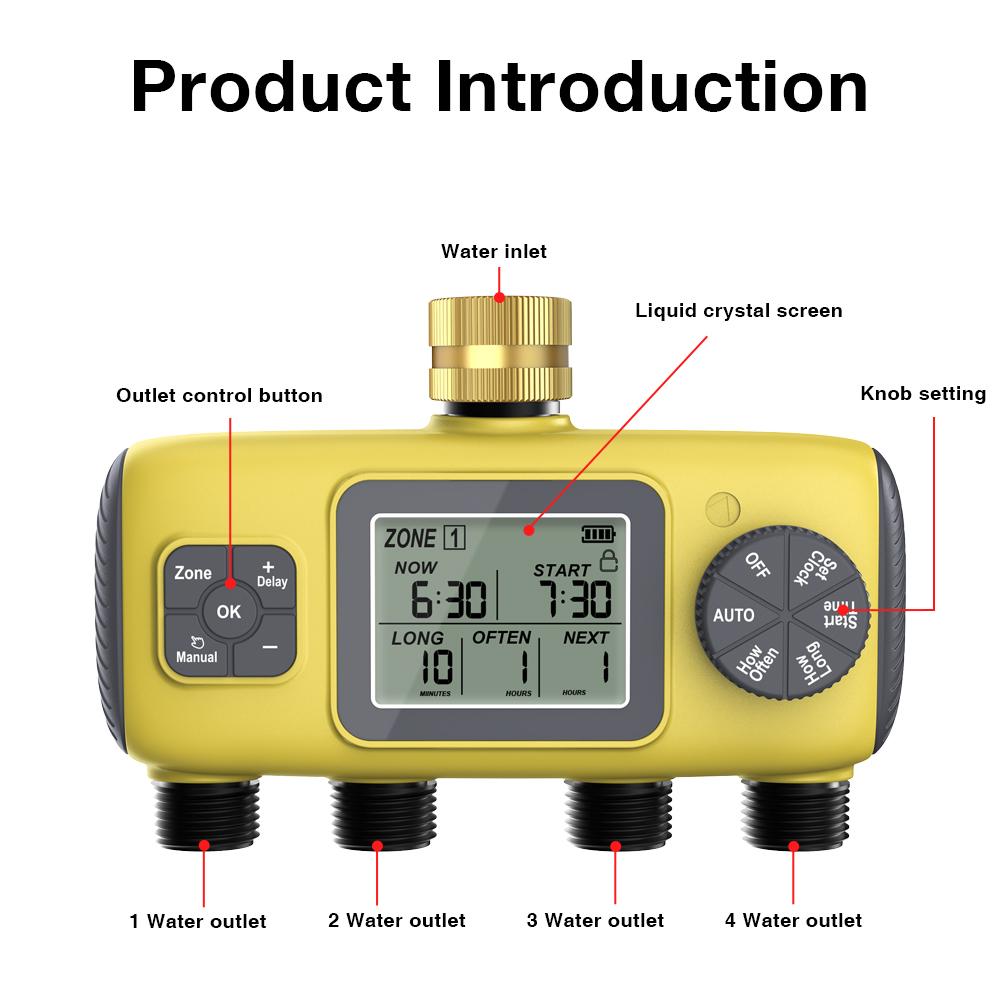 4-Outlet Garden Irrigation Timer Water Timers Multifunctional Sprinklers Automatic Drip Irrigation Controller 4-way Independent