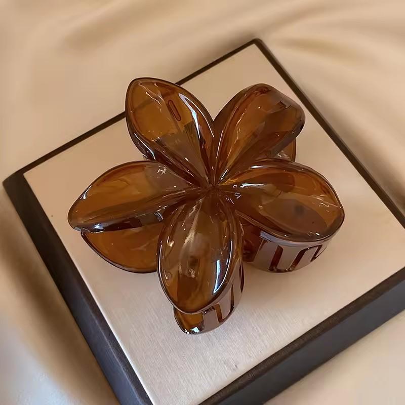 1/3PCS Women Laser Mermaid Princess Flower Shaped 8cm Large Brown Beige Lightweight Plastic Hair Clips Fashion Hair Accessories