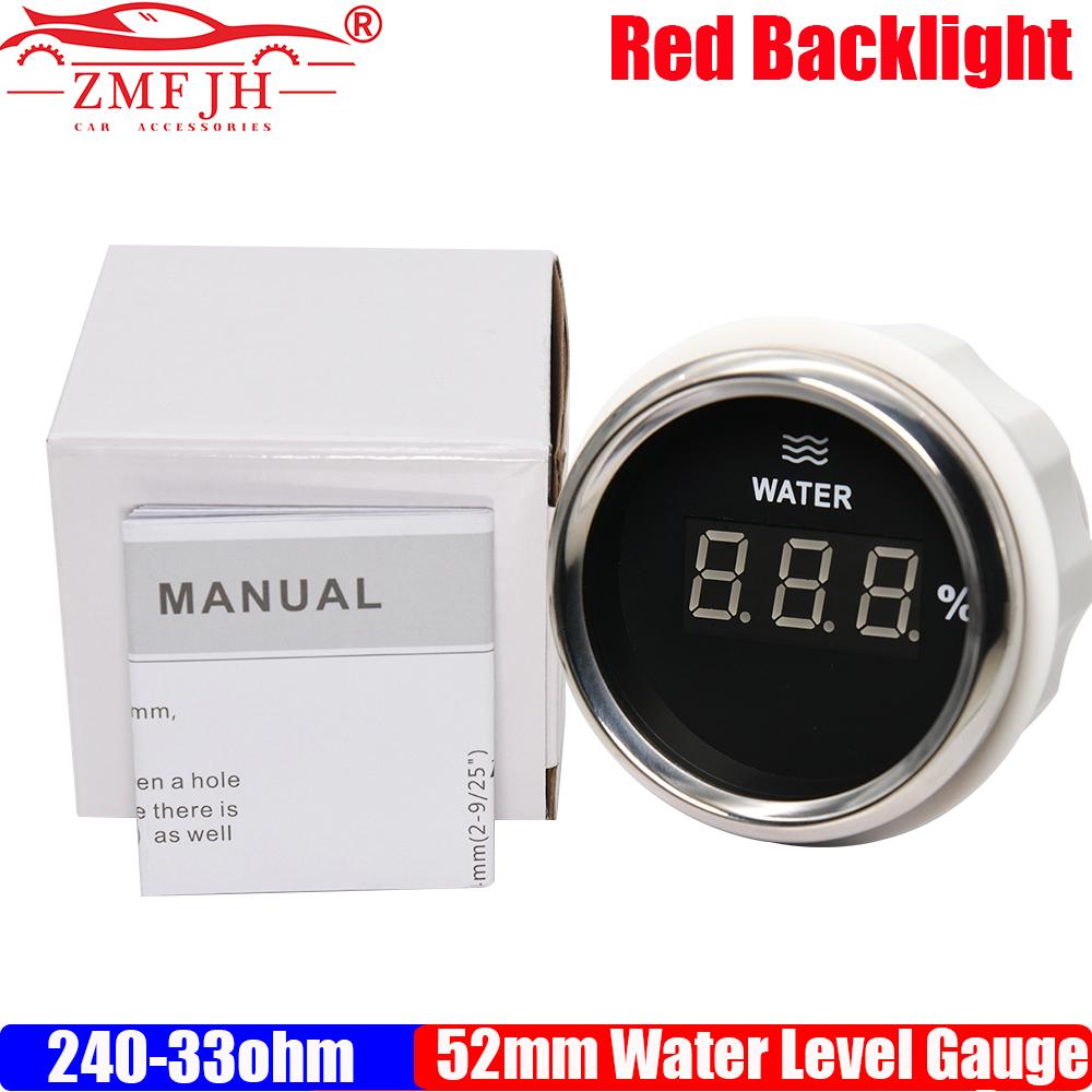 ZMFJH Digital 2"52MM Water Level Gauge for Universal Car Red Backlight Water Tank Meter Indicator 0-190ohm,240-33ohm Marine Boat